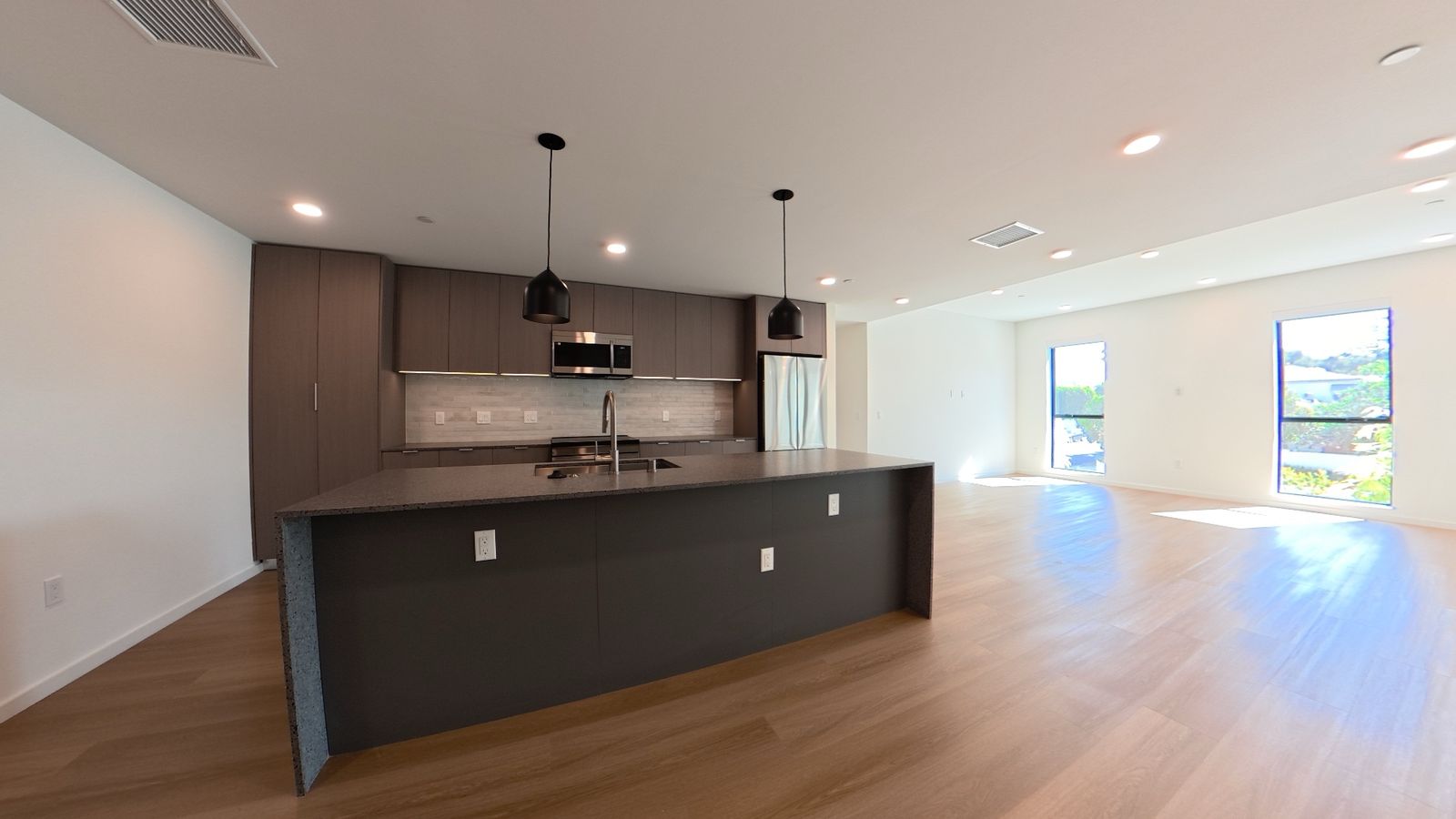 Open living space and kitchen