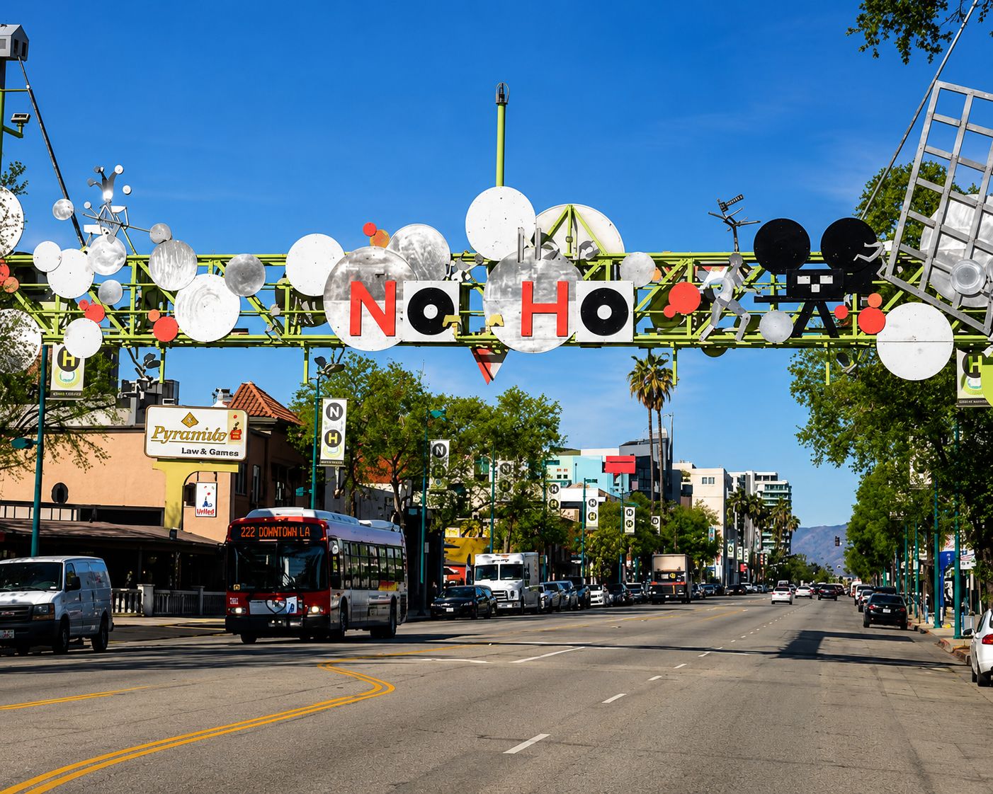 NoHo Arts District street sign over Lankershim Boulevard